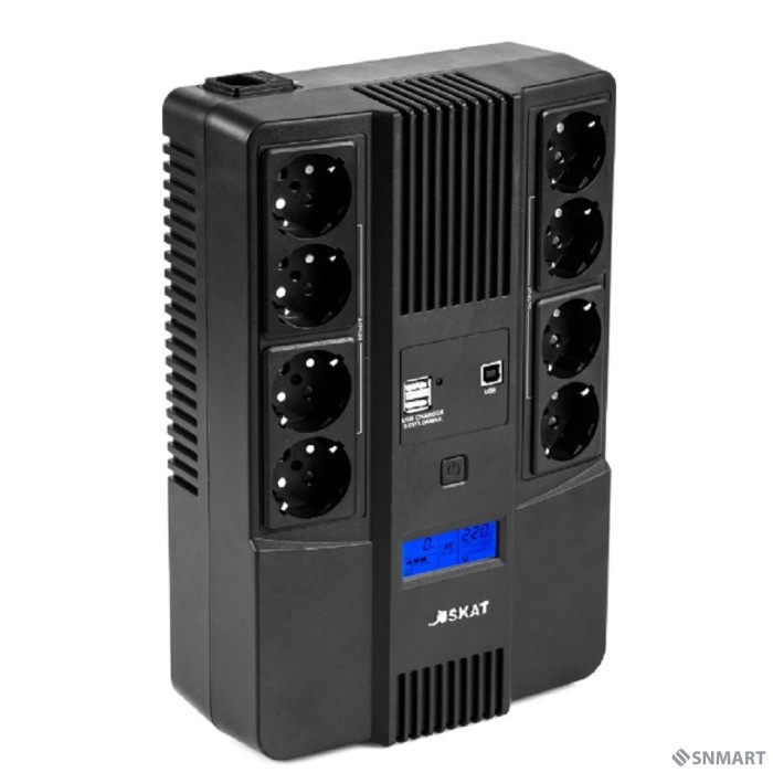 ИБП Бастион SKAT-UPS 800-AID-IN-1x9-8 [Line-interactive, 800/480Вт, LCD-дисплей, USB/ RJ-45, АКБ 1х 9Ач, сверху ЕВРО 4+4, МПТ] (8933)