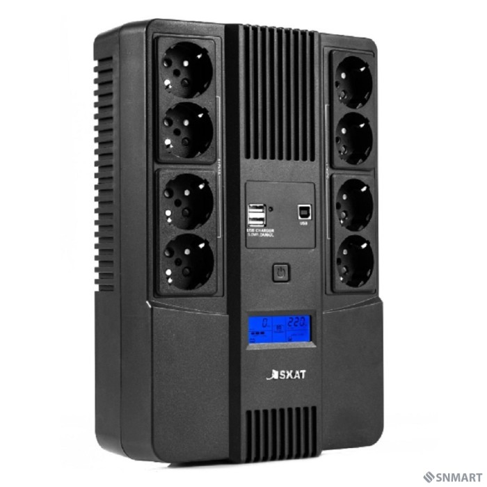 ИБП Бастион SKAT-UPS 800-AID-IN-1x9-8 [Line-interactive, 800/480Вт, LCD-дисплей, USB/ RJ-45, АКБ 1х 9Ач, сверху ЕВРО 4+4, МПТ] (8933)