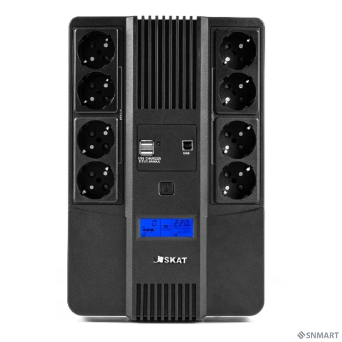 ИБП Бастион SKAT-UPS 800-AID-IN-1x9-8 [Line-interactive, 800/480Вт, LCD-дисплей, USB/ RJ-45, АКБ 1х 9Ач, сверху ЕВРО 4+4, МПТ] (8933)
