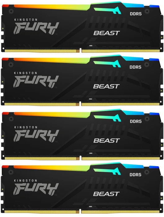 Оперативная память DDR5 Kingston Fury Beast Black RGB 4x32 ГБ 5600MHz (KF556C40BBAK4-128)