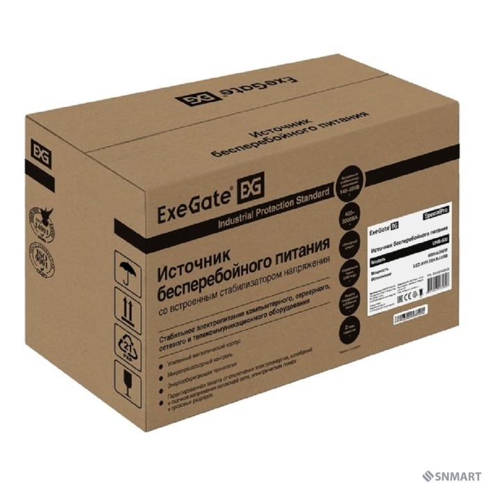Exegate EX292764RUS ИБП ExeGate SpecialPro UNB-600.LED.AVR.2SH.RJ.USB <600VA/360W, LED, AVR, 2*Schuko, RJ45/11, USB, Black>