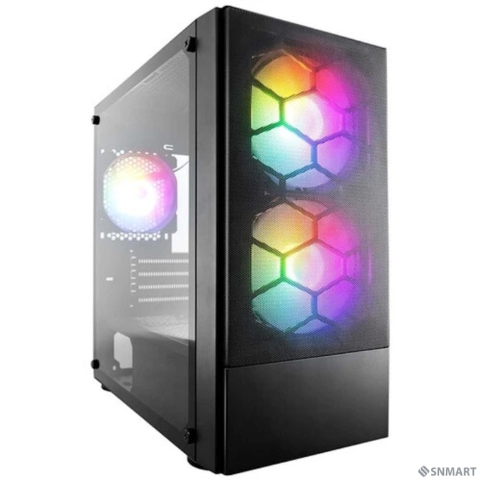 1STPLAYER Корпус FIREBASE X4-M Black / mATX, TG / 1x120mm & 2x140mm LED fans inc. / X4-M-BK-2F1P-1F1