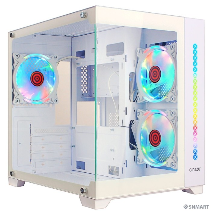 Ginzzu V490 RGB подсветка, контроллер CRC6, 3* 12R6 FAN 12CM RGB, закаленное стекло 1*USB 3.0,1*USB 2.0, AU Белый mATX