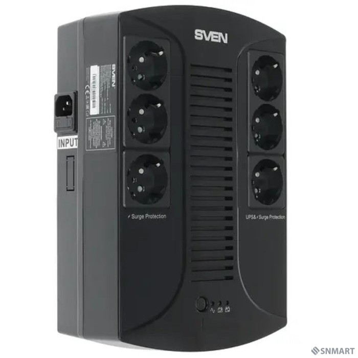 SVEN Источник бесперебойного питания SVEN UP-L1000E, с 6 выходными розетками (3 с питанием от батареи +3 сетевой фильтр)