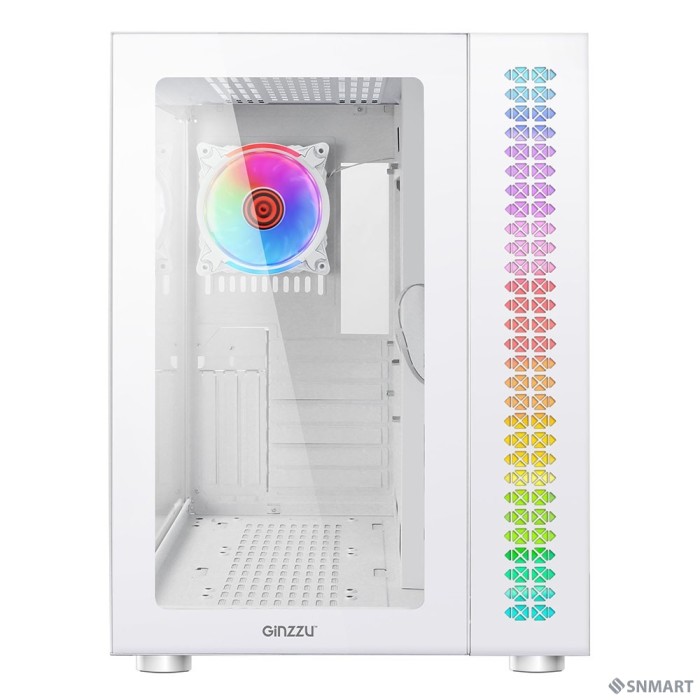 Ginzzu V570 RGB подсветка, контроллер CRC10, 4* 12RW6 FAN 12CM RGB, закаленное стекло 1*USB 3.0,1*USB 2.0, AU Белый ATX