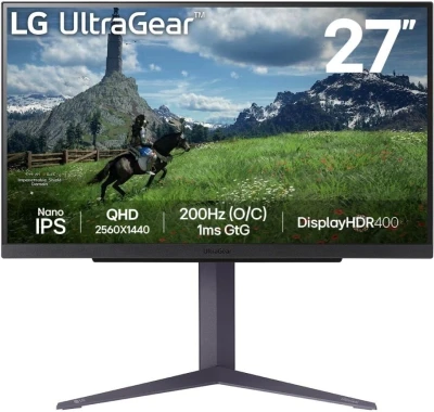 Монитор LG 27&quot; UltraGear 27GS85Q-B черный IPS LED 1ms 16:9 HDMI матовая HAS Piv 350cd 178гр/178гр 2560x1440 180Hz DP 2K USB 7.2кг