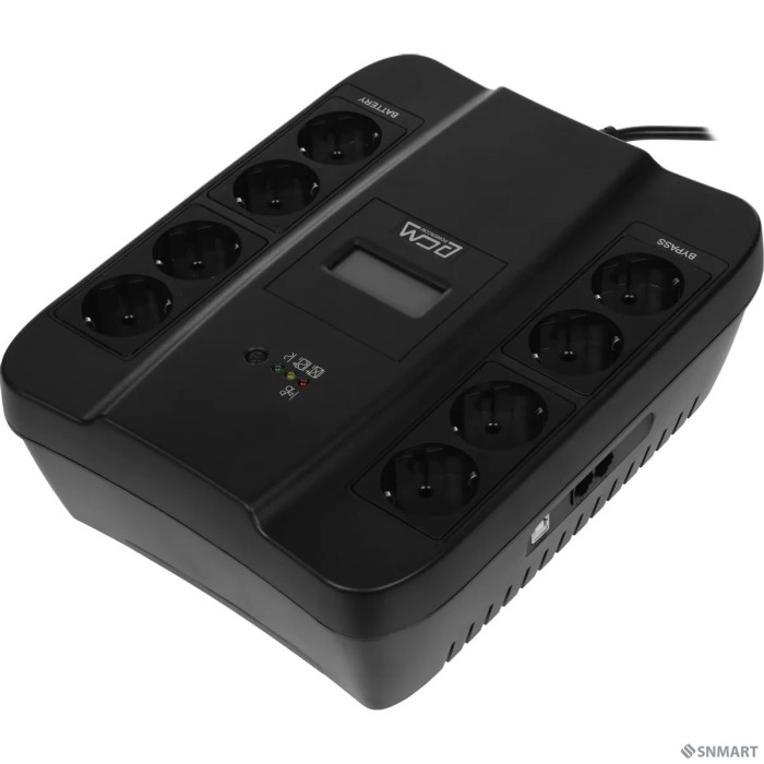 PowerCom Spider SPD-900U LCD ИБП [Line-Interactive, 900VA / 540W, 8xEURO: 4 с резервным питанием, 4 с фильтрацией, USB] (1168465)