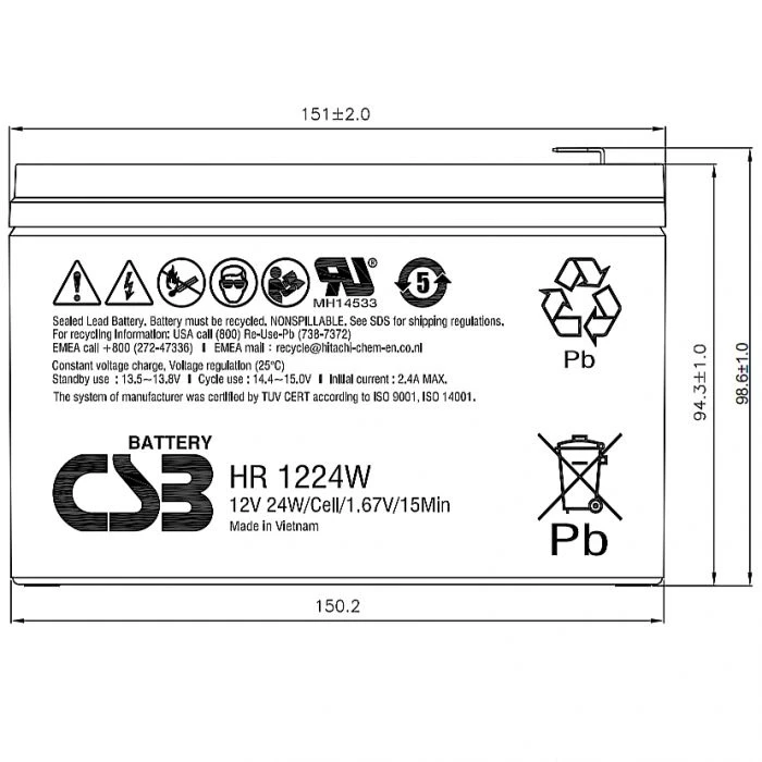 Батарея для ИБП CSB HR1224W F2 F1 12В 24Ач