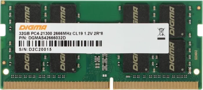 Оперативная память DDR4 SO-DIMM Digma DGMAS42666032D 32 ГБ 2666Mhz (DGMAS42666032D)