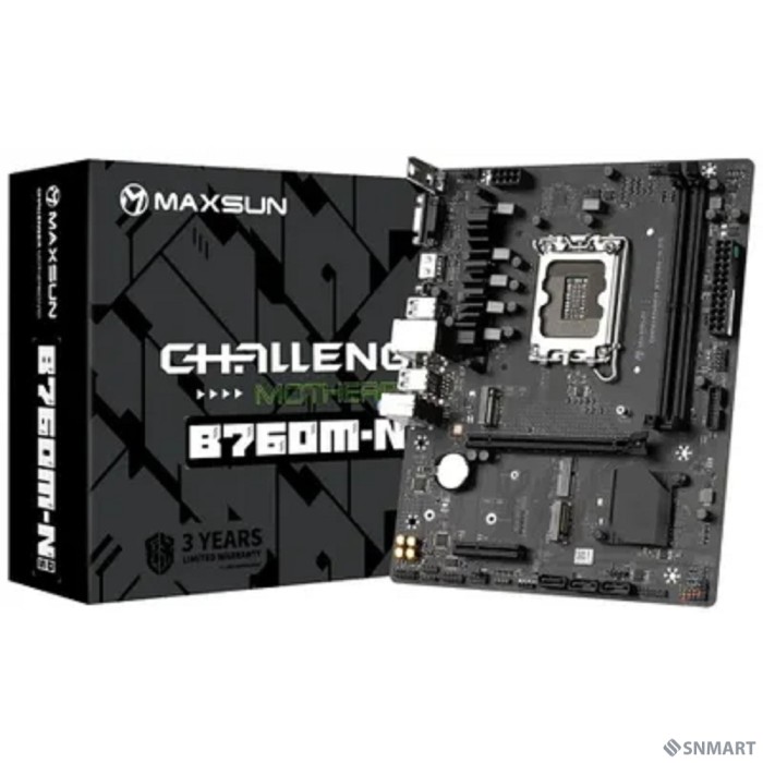 MAXSUN MS-Challenger B760M-N D5 V2 (Socket 1700, mATX, 2*DDR5, VGA/HDMI, 3*SATA3, 2*M.2, 1xPCI-E x16 /1xPCI-E x4, 4*USB 2.0,  2*USB 3.2 Gen1 , LAN 1*1G,  RTL)
