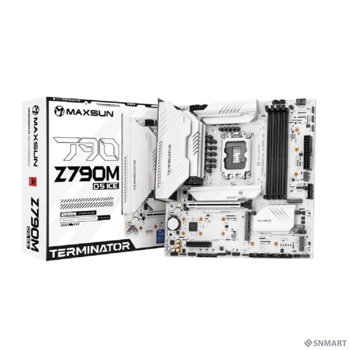 MAXSUN MS-Terminator Z790M D5 ICE (Socket 1700, mATX, 4*DDR5, DP/HDMI, 4*SATA3, 5*M.2, 1xPCIEx16/1xPCIEx4, 4*USB 2.0, 4*USB 3.2 Gen1 , 1*Type-C, LAN 1*2.5G, 1*S/PDIF,  Bluetooth,  Wi-Fi 802.11ax, RTL)