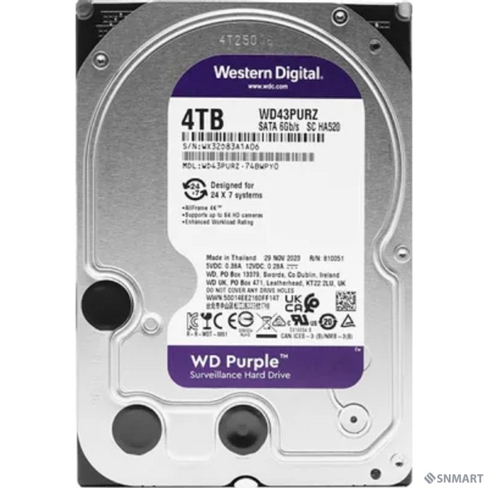 4TB WD Purple (WD43PURZ) [Serial ATA III, 5400- rpm, 256Mb, 3.5"]