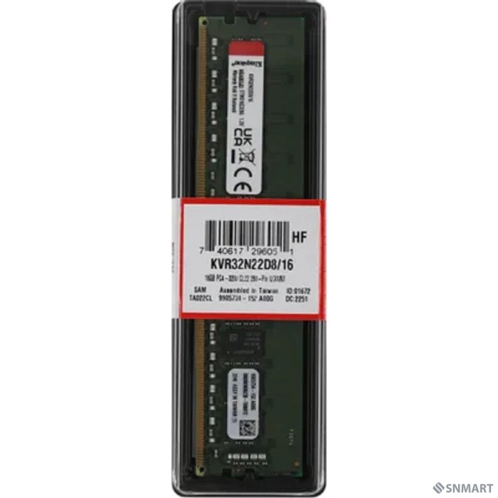 Kingston DDR4 DIMM 16GB KVR32N22D8/16 PC4-25600, 3200MHz, CL22