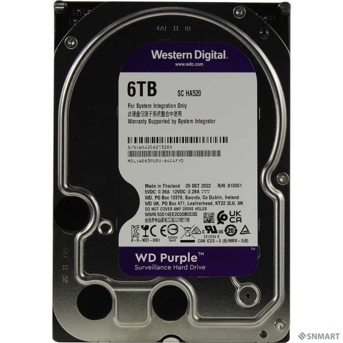 6TB WD Purple (WD63PURU)  [Serial ATA III, 5400- rpm, 256Mb, 3.5"]